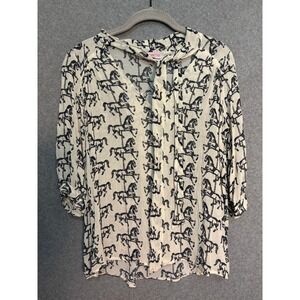 ASOS Petite Horse Print Blouse Women's US 2 Tie Neck Equestrian Preppy Chic